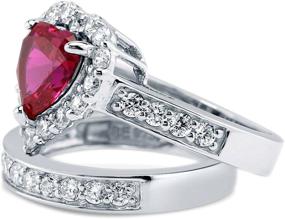 img 2 attached to 💍 BERRICLE Simulated Ruby Heart Shaped CZ Statement Halo Wedding Engagement Ring Set – 2.8 CTW, Rhodium Plated Sterling Silver