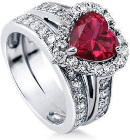 img 4 attached to 💍 BERRICLE Simulated Ruby Heart Shaped CZ Statement Halo Wedding Engagement Ring Set – 2.8 CTW, Rhodium Plated Sterling Silver