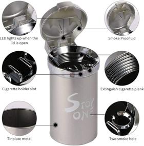 img 3 attached to 🚗 CA-541 Portable Car Ashtray with LED Light and Clamshell Lid, Mini Trash Can, Windproof, ABS & Tinplate Material, Detachable - Ideal for Car, Outdoor, Indoor, Travel (Silver)