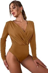 img 4 attached to Romwe Womens Sleeve Bodysuit Jumpsuit: Chic and Comfortable Women's Clothing and Bodysuits