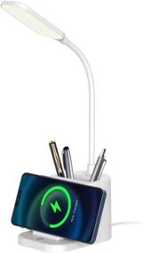 img 4 attached to TANOSEE LED Desk Lamp with Wireless Charging, Compact Desk Light for Home Office, Eye-Friendly 3 Lighting Modes, Adjustable Gooseneck Table Lamp with Pen Holder, White Study Lamp for Children