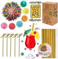 🍹 organic set for drinks and appetizers: 144 drink umbrellas, 100 bamboo picks, and 8 bamboo straws in a complete 252-piece package with cocktail umbrellas, knotted picks, and reusable straws logo