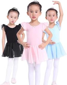 img 4 attached to Adorable Flutter Sleeves Leotard Skirted Clothing for Trendy Toddler Girls!