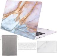 sykiila 13 inch macbook air case for a1369 / a1466 (2010-2017) - 4 in 1 protective bundle with hard shell case, hd screen protector, tpu keyboard cover, sleeve - blue pink marble logo