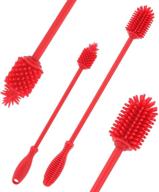 🧼 long handle silicone bottle cleaning brush - 12.5" water bottle cleaner for baby bottles, hydro flask, sports bottle, vase, and glassware. ideal for smaller diameter - red logo