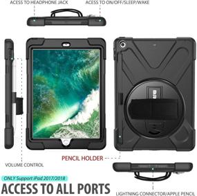 img 3 attached to BRAECN iPad Case 6th/5th Generation: Heavy Duty Shockproof Rugged Case with Pencil Holder, Shoulder Strap, and Rotating Hand Strap/Stand for iPad 9.7 2018/2017 - Black (Compatible with A1893/A1954/A1822/A1823)