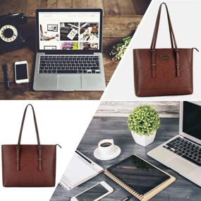 img 1 attached to 17 Inch Large Laptop Tote Bag for Women - Everyday Work School Tote Bag in Coffee Brown