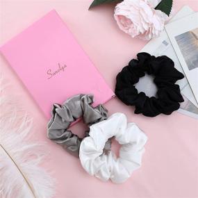 img 1 attached to 👱 Sunolga Set of 3 Silk Hair Scrunchies - 100% Mulberry Silk Hair Ties 19mm for Women and Girls - Soft and Stretchy Elastic Scrunchies Hair Accessories