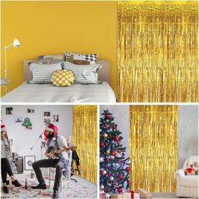 img 2 attached to 🎉 Premium Gold Foil Fringe Curtains 3.2ft X 9.8ft (Value Pack of 2) for Bachelorette Parties, Birthdays, Graduations, and Events - Perfect Decoration Supplies, Photo Backdrop, and Christmas Party Decor