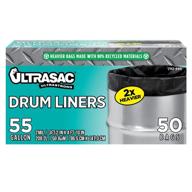 ultrasac heavy duty 55 gallon trash bags - large 50 pack with ties - industrial strength plastic drum liners 38 x 58 - professional black garbage bags for construction, contractors logo