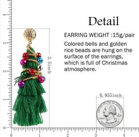 img 1 attached to 🎄 Stylish Christmas Tree Earrings for Women and Girls: Three-layer Green Tassel Design with Little Gold Rice Beads, Colourful Bell Winding, Long Earrings Perfect for Christmas Eve and Party Celebration