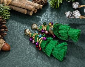 img 3 attached to 🎄 Stylish Christmas Tree Earrings for Women and Girls: Three-layer Green Tassel Design with Little Gold Rice Beads, Colourful Bell Winding, Long Earrings Perfect for Christmas Eve and Party Celebration