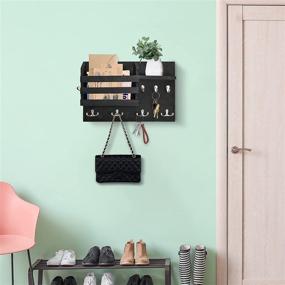 img 1 attached to Decorative Wooden Key Holder with Shelf - Rustic Wall Mounted Mail Organizer, 8 Key Hooks and 1 Mail Shelf - Rustic Wood Mail Sorter Key Hanger for Entryway and Hallway - White