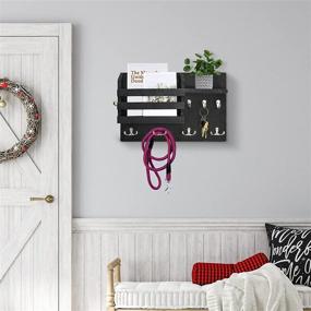 img 3 attached to Decorative Wooden Key Holder with Shelf - Rustic Wall Mounted Mail Organizer, 8 Key Hooks and 1 Mail Shelf - Rustic Wood Mail Sorter Key Hanger for Entryway and Hallway - White