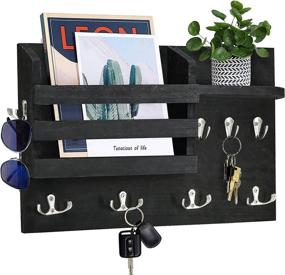 img 4 attached to Decorative Wooden Key Holder with Shelf - Rustic Wall Mounted Mail Organizer, 8 Key Hooks and 1 Mail Shelf - Rustic Wood Mail Sorter Key Hanger for Entryway and Hallway - White