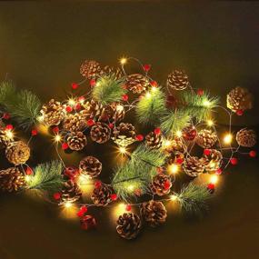 img 4 attached to 🌲 MAOYUE 9.18Ft 30 LED Pre-lit Christmas Garland with Lights, Battery Operated Pine Cone, Berry, and Pine Needle Decorations for Indoor New Year Wedding Party