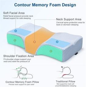 img 3 attached to 🌙 Adkwse Contour Memory Foam Pillow for Neck Pain - Orthopedic Pillow for Effective Neck Support and Pain Relief - Ideal for Side, Back, and Stomach Sleepers (Blue+Ice Silk)
