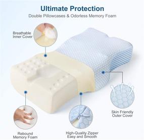 img 1 attached to 🌙 Adkwse Contour Memory Foam Pillow for Neck Pain - Orthopedic Pillow for Effective Neck Support and Pain Relief - Ideal for Side, Back, and Stomach Sleepers (Blue+Ice Silk)