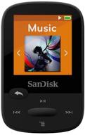 black sandisk 8gb clip sport mp3 player - enhanced 🎵 lcd screen, fm radio, and sd card slot - model: sdmx24-008g-g46k logo