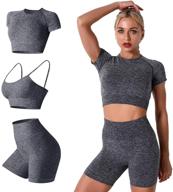 stylish women's seamless yoga outfits: 2-piece activewear set with crop top & high-waisted running shorts логотип