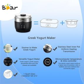 img 1 attached to Premium Bear Yogurt Maker: Greek Yogurt Machine with Strainer, Timer Control, and Stainless Steel Inner Pot - Includes 2 Glass Jars for Home Organic Yogurt, Cheese, and Fruit Wine Making - Black