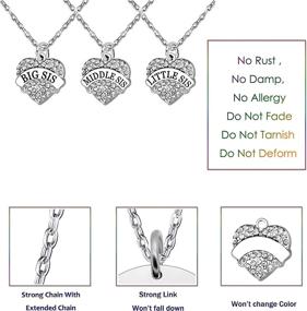 img 3 attached to 👯 Lauhonmin Crystal Sister Necklace Set - Big, Middle, Little, and Baby Sister for Women and Girls - 9 Styles and 3 Color Variations