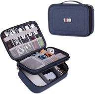 🎒 багажник для электронных гаджетов bubm с двумя отделениями для путешествий - органайзер для кабелей, вилок, наушников, флеш-накопителей и других аксессуаров с кармашком для ipad mini (средний размер, темно-синий) логотип