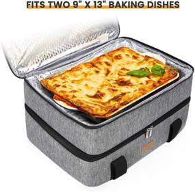 img 1 attached to 🥘 LUNCIA Double Decker Insulated Casserole Carrier: Keep Food Hot or Cold, Perfect for Potlucks and Picnics! Fits 9x13 Baking Dish in Grey