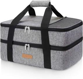 img 4 attached to 🥘 LUNCIA Double Decker Insulated Casserole Carrier: Keep Food Hot or Cold, Perfect for Potlucks and Picnics! Fits 9x13 Baking Dish in Grey