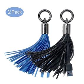 img 1 attached to ⚡️ Black Blue Leather Tassel Keychain Lightning to USB Cable with 7-Inch 2.4 Amp ChargeSync Cable for iPhone, iPad