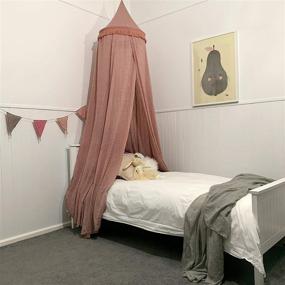 img 1 attached to Zeke and Zoey Dusty Pink Princess Canopy with Tassels - Hanging Hideaway Tent for Girls' Beds. Nursery Decoration with Slightly Sheer Drapes for Child's Play, Reading, or Room Décor