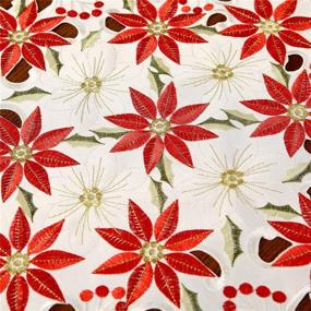 img 3 attached to 🎄 Sattiyrch Christmas Embroidered Table Runner 15x69 Inch - Luxury Poinsettia and Holly Table Runner for Xmas Decorations in White