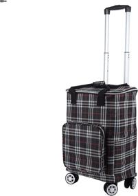 img 4 attached to Falytemow Collapsible Utility Cart With Insulation Bag Foldable Reusable Shopping Trolley Bag With Wheels And Telescoping Handle Waterproof Oxford Fabric Folding Grocery Cart (Black Plaid)