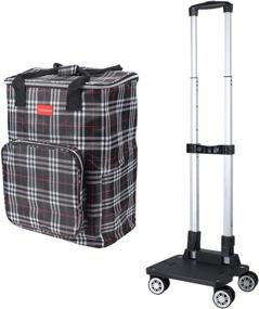 img 3 attached to Falytemow Collapsible Utility Cart With Insulation Bag Foldable Reusable Shopping Trolley Bag With Wheels And Telescoping Handle Waterproof Oxford Fabric Folding Grocery Cart (Black Plaid)