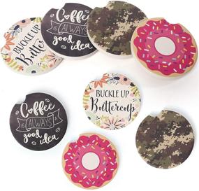 img 4 attached to 🚗 LotFancy Pack of 8 Ceramic Absorbent Car Coasters, 2.56 inch Cup Holder Coasters for Women and Men, Car Drink Holder Coasters with Finger Notch & Cork Base, featuring 4 Unique Patterns