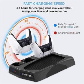 img 1 attached to 🎮 PS5 Vertical Stand Cooling Fan Station: Dual Controller Charging Dock, Game Slots, USB Ports & LED Indicators