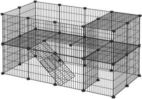 img 4 attached to 🐰 SONGMICS Small Animal Playpen: Premium Two-Story Rabbit Guinea Pig Cage with Zip Ties included - Indoor Villa for Bunnies & Puppies, Black ULPI02H