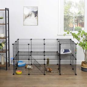 img 3 attached to 🐰 SONGMICS Small Animal Playpen: Premium Two-Story Rabbit Guinea Pig Cage with Zip Ties included - Indoor Villa for Bunnies & Puppies, Black ULPI02H