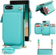 📱 kihuwey iphone 7 plus iphone 8 plus crossbody wallet case with credit card holder wrist strap kickstand and protective lanyard - mint green pu leather wallet case - 5.5 inch logo