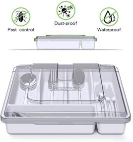 img 3 attached to 🍴 White Plastic Silverware Tray with Lid - 5 Compartments Utensil Drawer Organizer for Kitchen Countertop Storage and Flatware Organization