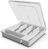 🍴 white plastic silverware tray with lid - 5 compartments utensil drawer organizer for kitchen countertop storage and flatware organization логотип