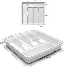 img 2 attached to 🍴 White Plastic Silverware Tray with Lid - 5 Compartments Utensil Drawer Organizer for Kitchen Countertop Storage and Flatware Organization