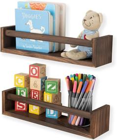 img 1 attached to 🗂️ Organize and Display in Style: Wallniture Utah Burnt Wash Brown Wall Mount Bookshelf Set of 2 - Perfect Nursery Decor, Toy Storage and Photo Display Solution!