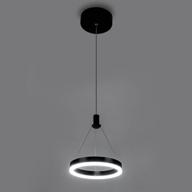 modern dimmable led pendant light: stylish black chandelier for kitchen island and dining room, adjustable 1-ring pendant lighting with 59in cord, 15w, 6000k daylight logo