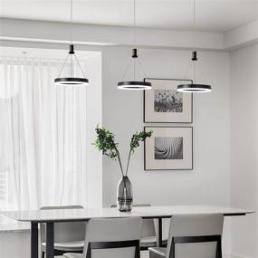 img 3 attached to Modern Dimmable LED Pendant Light: Stylish Black Chandelier for Kitchen Island and Dining Room, Adjustable 1-Ring Pendant Lighting with 59in Cord, 15W, 6000K Daylight