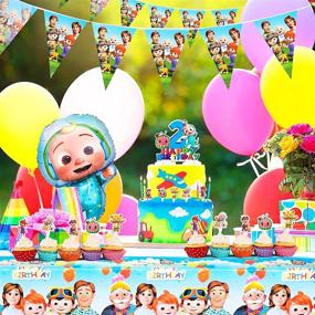 img 1 attached to 🎉 Cocomel Kids' Birthday Party Supplies Set: Meat Thermometer, Cake Toppers, Birthday Banner, Tablecloth, JJ Balloons - Perfect for 2nd Birthday Celebration