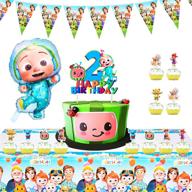 🎉 cocomel kids' birthday party supplies set: meat thermometer, cake toppers, birthday banner, tablecloth, jj balloons - perfect for 2nd birthday celebration логотип