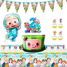 img 4 attached to 🎉 Cocomel Kids' Birthday Party Supplies Set: Meat Thermometer, Cake Toppers, Birthday Banner, Tablecloth, JJ Balloons - Perfect for 2nd Birthday Celebration