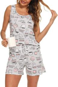 img 4 attached to ENJOYNIGHT Women's Sleeveless Printed Pajama Set with Cute Tee and Shorts