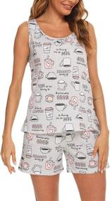 img 2 attached to ENJOYNIGHT Women's Sleeveless Printed Pajama Set with Cute Tee and Shorts